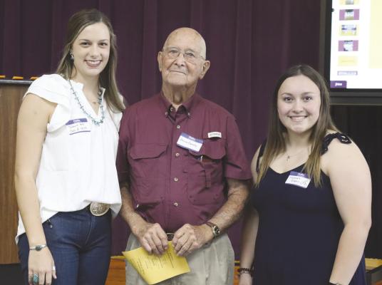Moran’s two 2022 Lone Star Award recipients, (l) Johnnie Hise and Hannah Rogers (r) meet the only other local person to attain the degree, Donnie Connally (c) who earned it in 1955. Hise and Rogers leave this week for the FFA national convention. Photo Provided By Moran School
