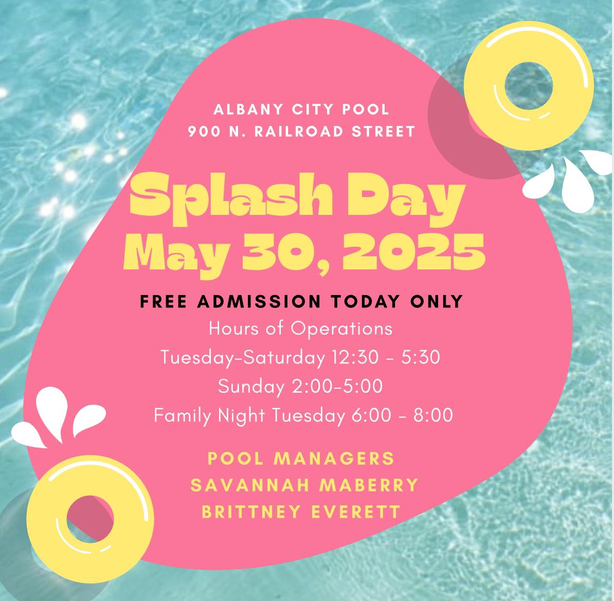 City Pool to open Friday with free Splash Day