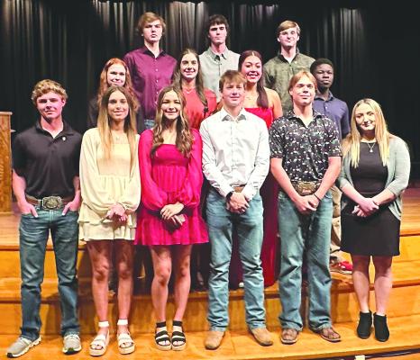 Albany students inducted into the National Honor Society at a ceremony last Sunday were (above, front, l-r) Cache Clark, Mimi Ivy, Madi Parrott, Woods Peterson, Ryan Turner, and Alli McDaniel. Current members include (middle, l-r) Macie Breeden, Avery Everitt, Gabby Lopez, Ben Barwon, (back) Holden Sanchez, Will LeMay, and John Birkla. Courtesy Photo