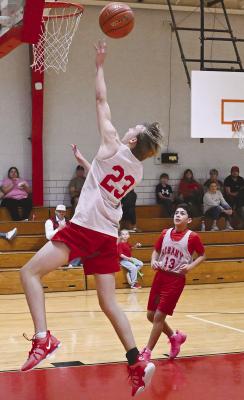 Bentley Boyett is alone under the net to try for two of his 13 points against Haskell. The other Cubs teams were in Abilene. DONNIE LUCAS / ALBANY NEWS