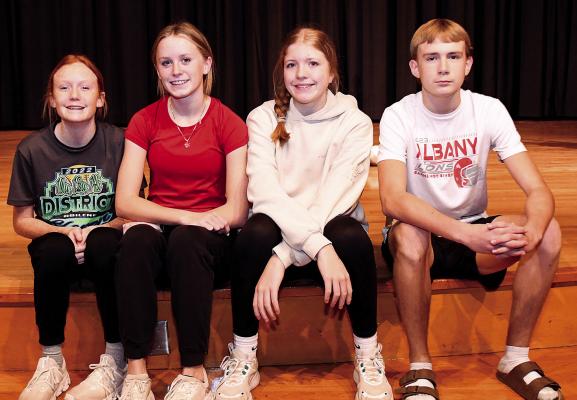 Recognized after Albany’s third place finish at the district one-act play competition last week were (l-r) Tinley Hefner, Hattie Fikes, Keeley Britting, and Bentley Boyett. Boyett was named as the day’s Best Performer. Donn ie Lucas / Albany News
